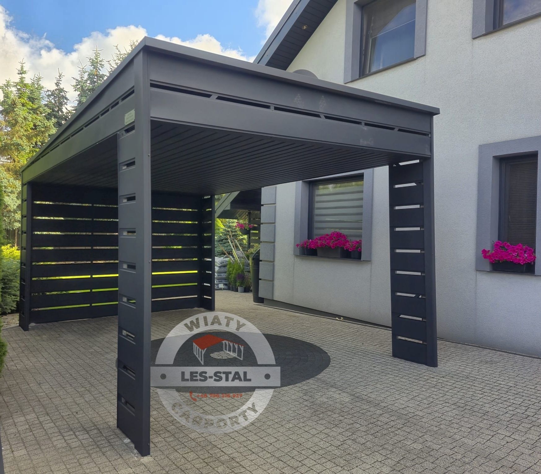 Wiata Carport Zadaszenie PODBITKA + Panel blaszany z prześwitami