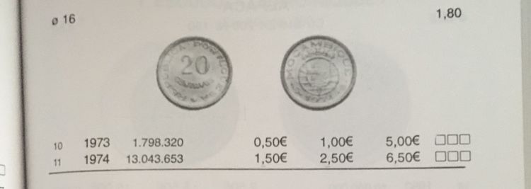 Moeda 20 cêntimos - Moçambique 1974