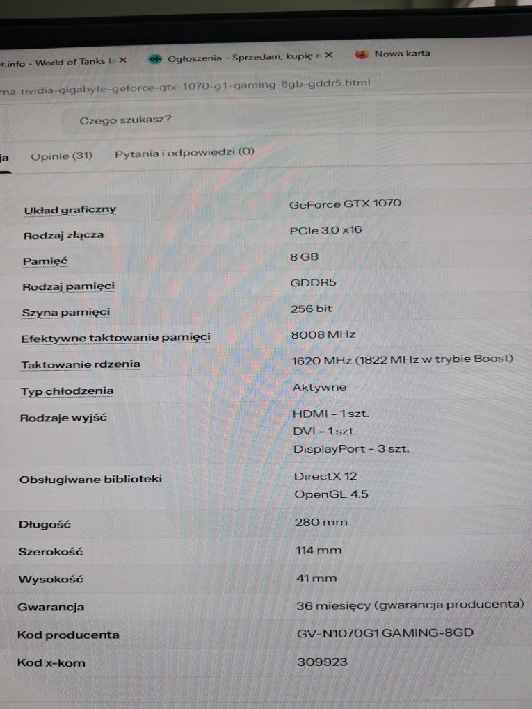 Gigabyte GeForce GTX 1070 G1 Gaming 8GB GDDR5