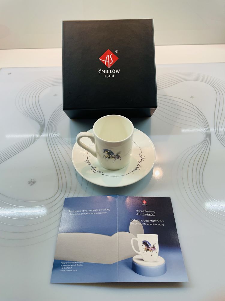 Józef Wilkoń Ćmielów - porcelanowa filiżanka do espresso z ceryfikatem