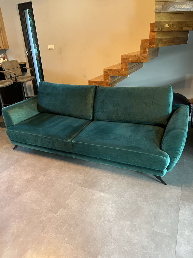Sofa kanapa rozkładana z pojemnikiem Butelkowa zieleń + podnóżek