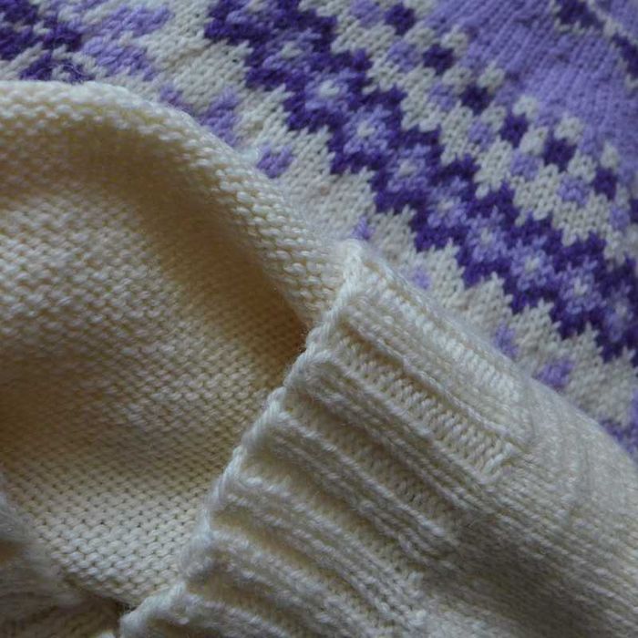 Żakardowy wzór islandzki Fair Isle SWETER handmade XS 34 lopapeysa