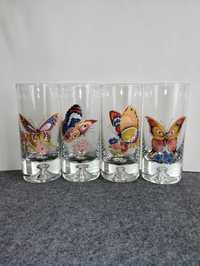 Śliczne szklanki z motylami kolekcja PRL