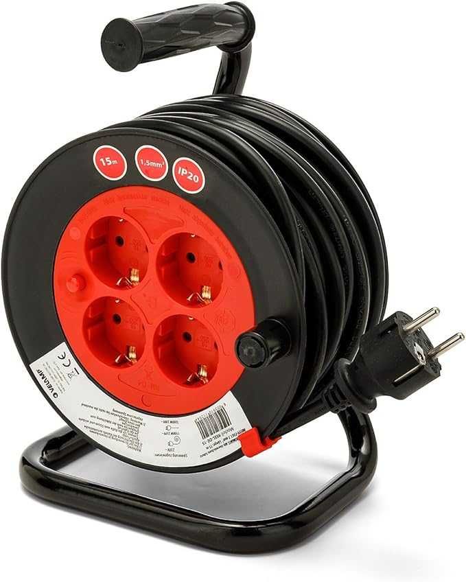 Przedłużacz 15m bębnowy 4gniazda  IP20 < 3200W czysta miedź nieużywany