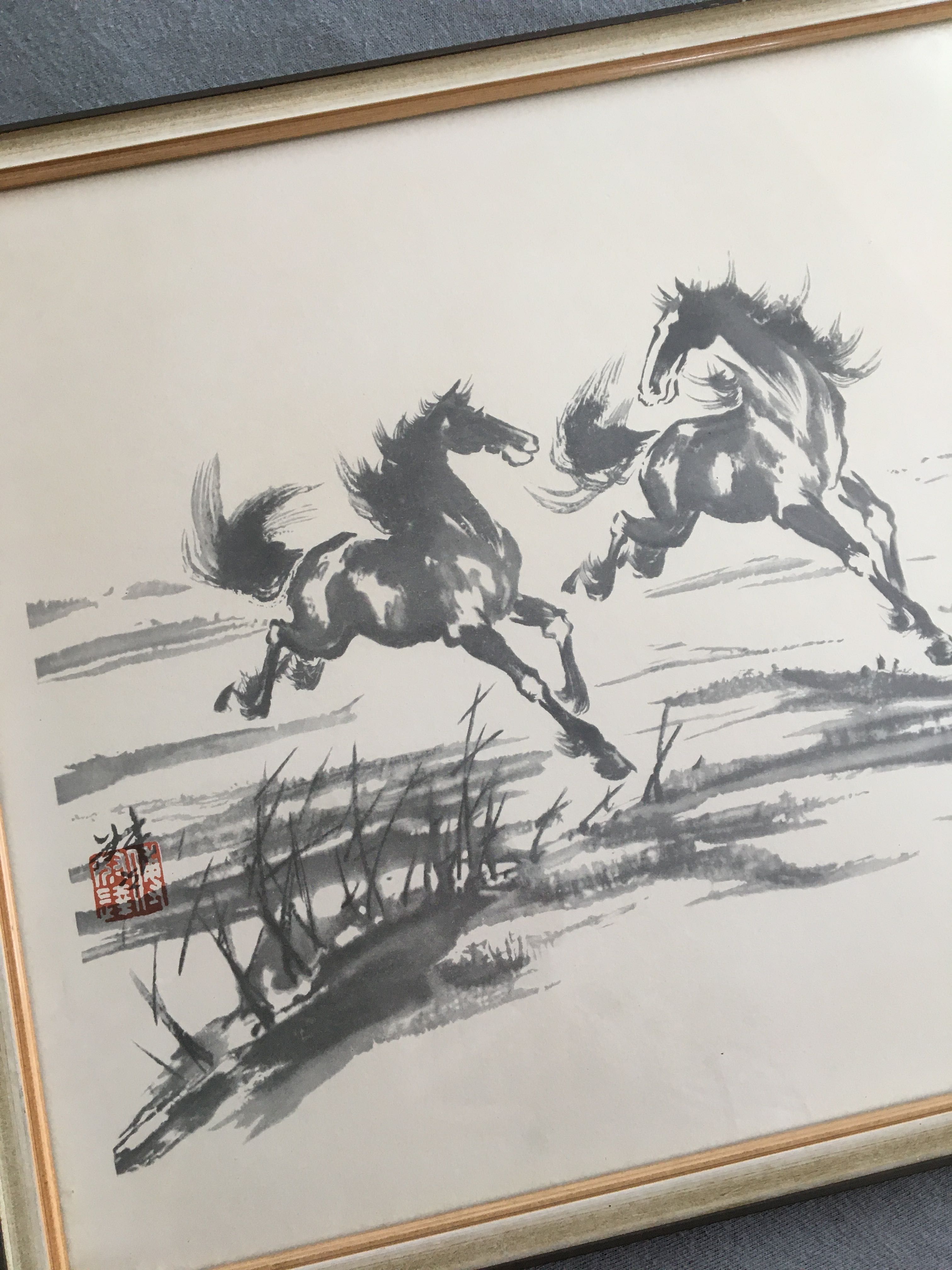 Xu Beihong, konie, obraz 32,5:42,5 cm reprodukcja, papier, ink