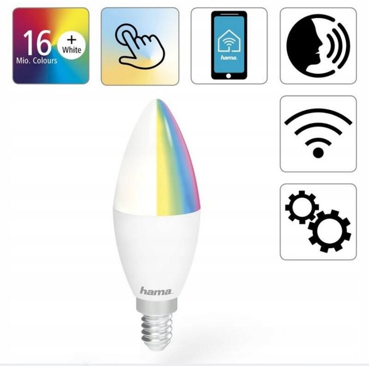 Inteligentna żarówka LED Hama SMART WiFi E14, 5,5 W, RGBW