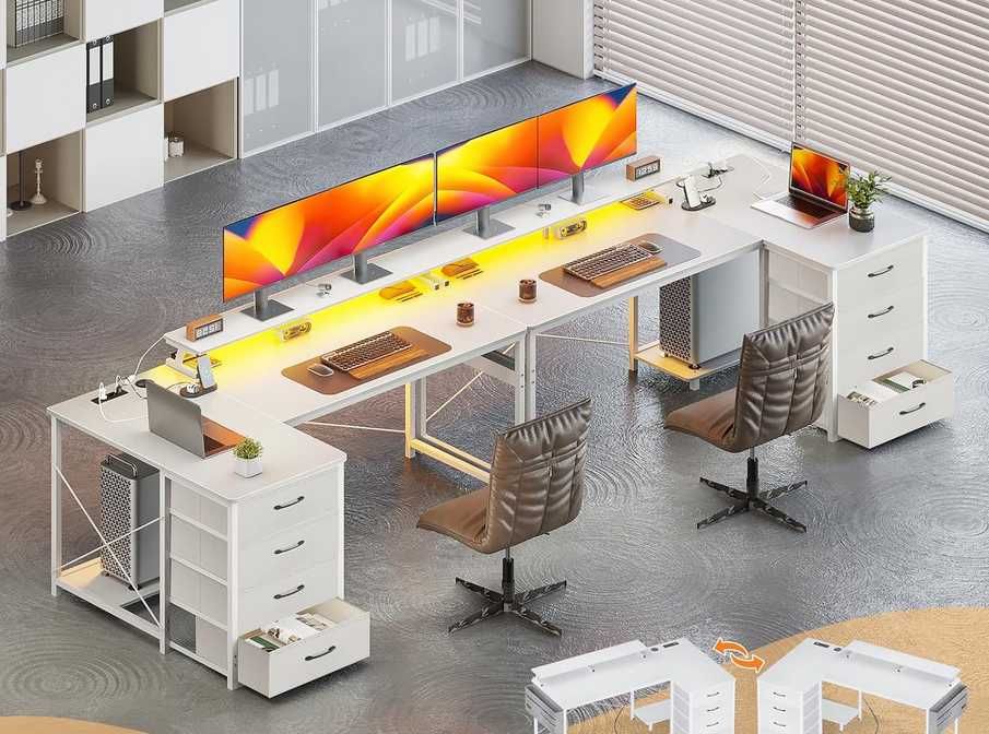 Mesa de gaming secretária branca  140 x 80 cm  LED e vários acessórios