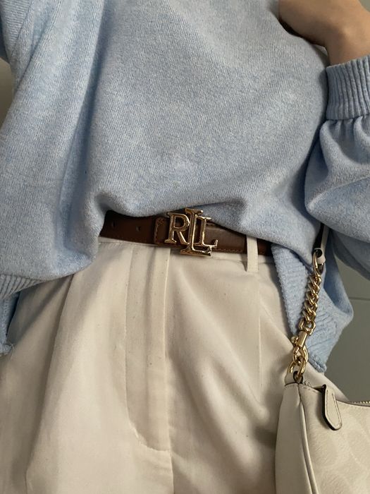 Brązowy czekoladowy pasek ze złotą klamrą Lauren Ralph Lauren 100cm