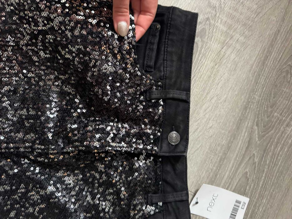Jeansowa midi spódnica Next 10 38 M cekinowa metki jeans ołówkowa