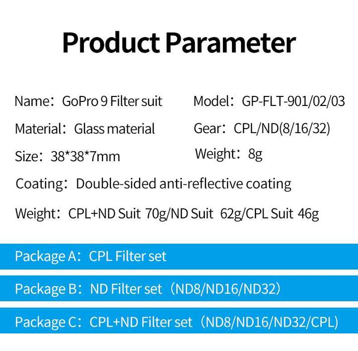 Zestaw filtrów TELESIN CPL ND8 ND16 ND32 do kamery sportowej GoPro