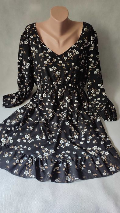Sukienka damska krótka plus size w kwiaty dekolt V rozmiar 4XL