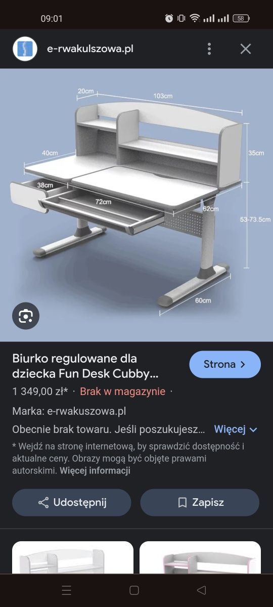 Biurko cubby jak nowe z regulowaną wysokością