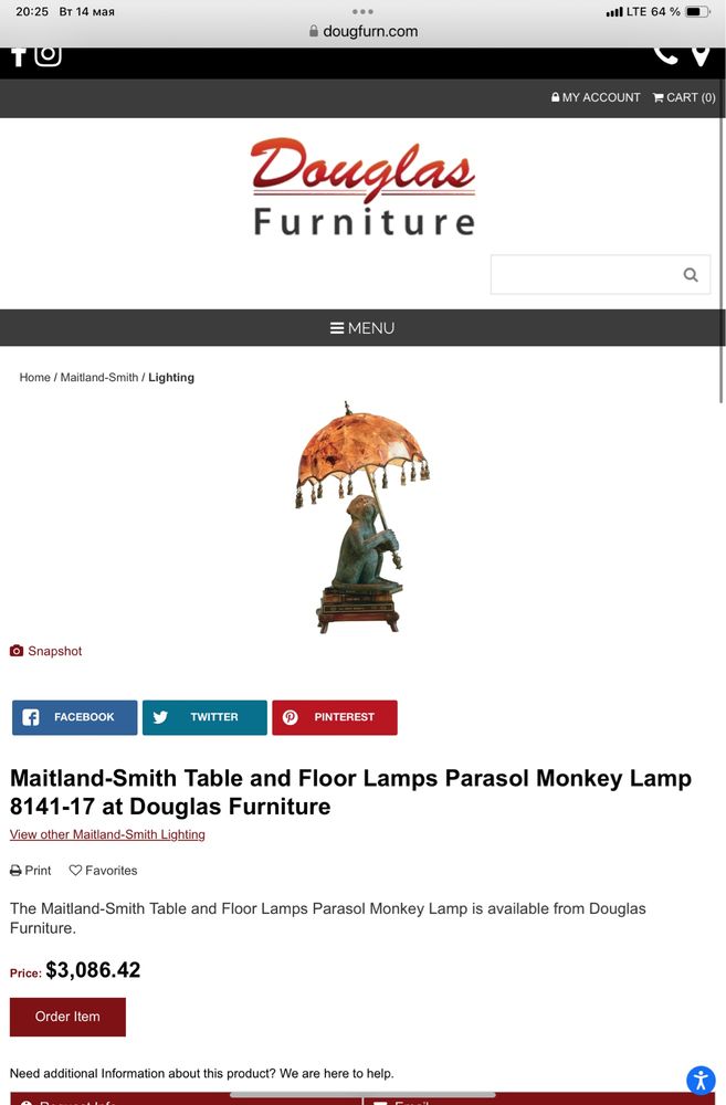 Настольный светильник, торшер Maitland-Smith PARASOL MONKEY LAMP