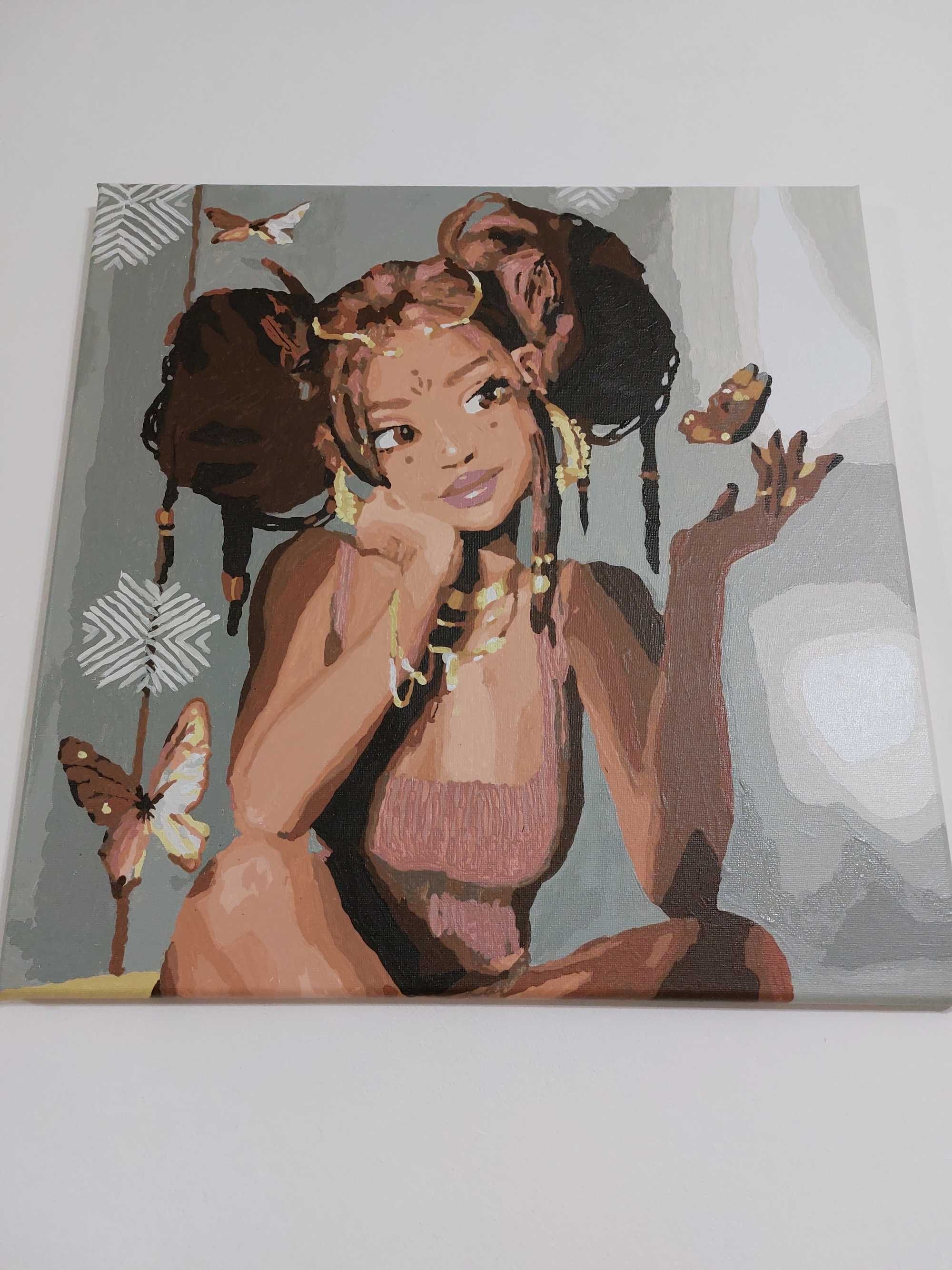 Картини по номерах розфарбована 40×40 дівчина з метеликами зебра