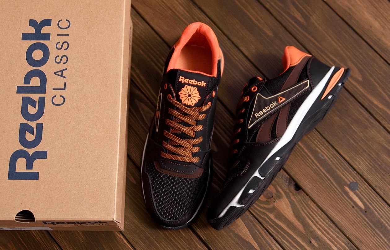 Мужские кроссовки Reebok кожаные коричневые, летние, дышащие