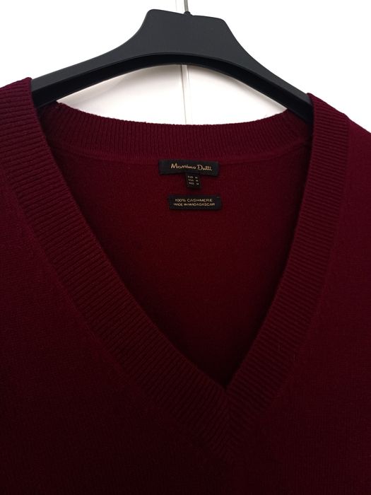 Massimo Dutti 100% kaszmir kaszmirowy sweter dekolt V bordowy burgund