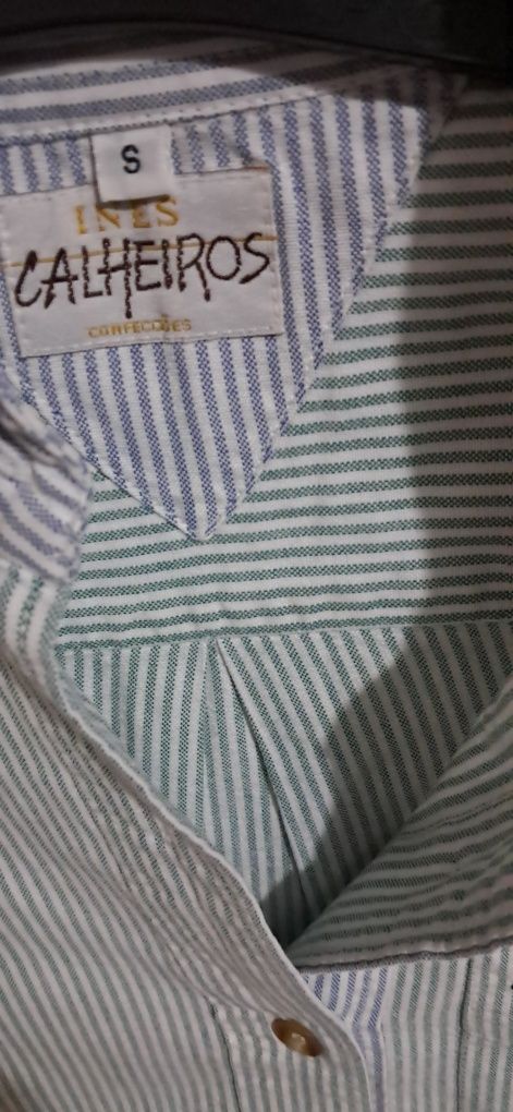 Camisa oxford mulher de riscas verde e branco,  S