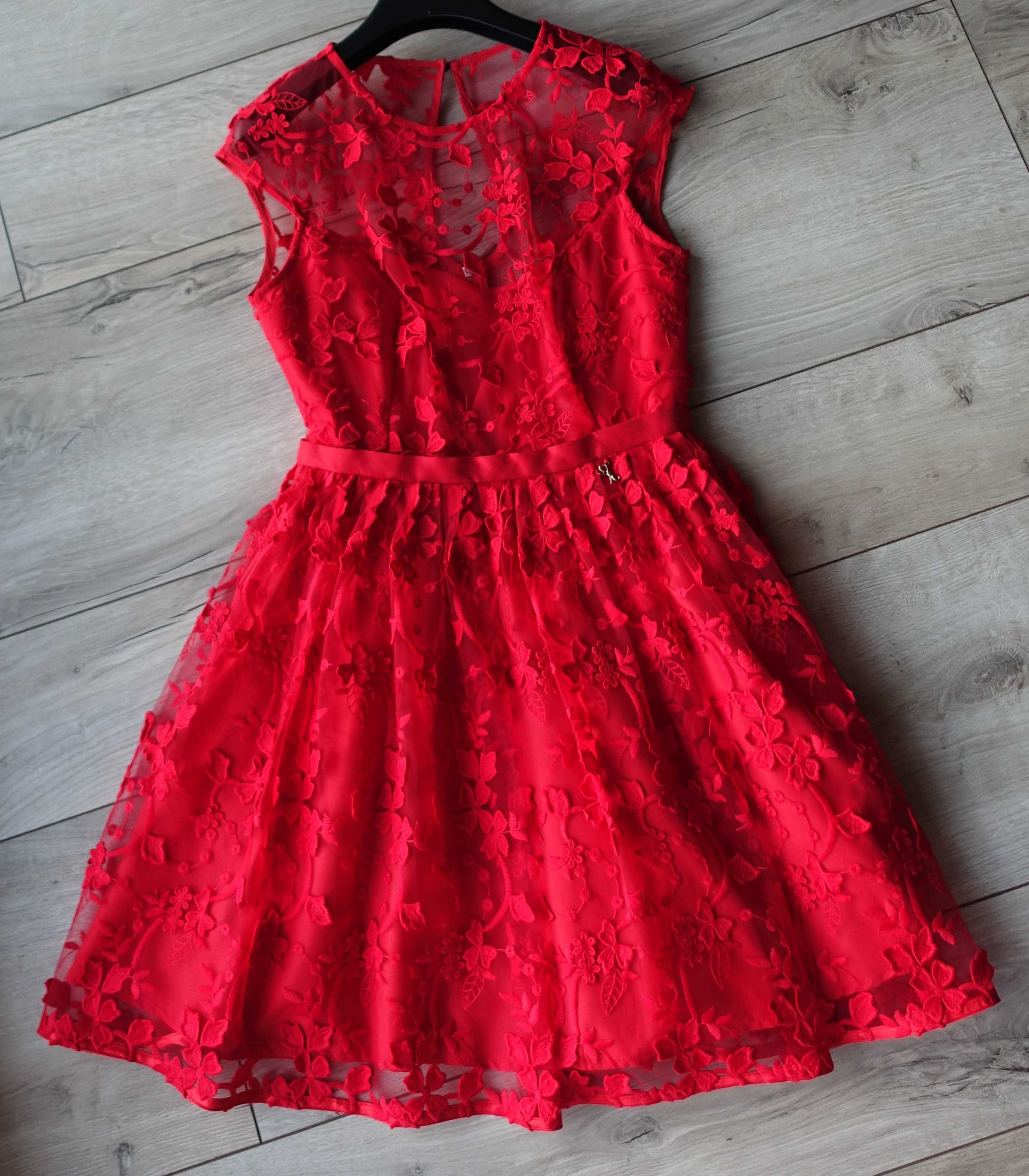 Koronkowa sukienka - czerwona - wesele / studniówka - S - Motive&More