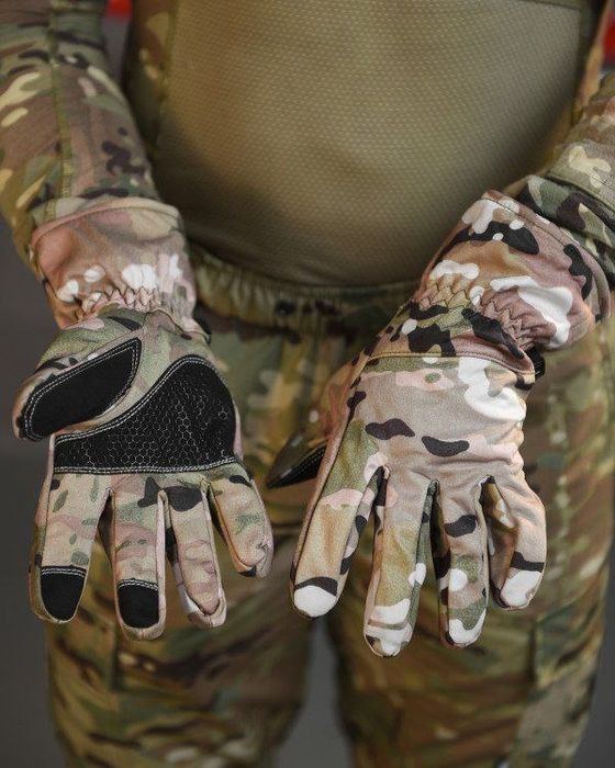 Тактичні зимові рукавиці на флісі Soft Shell мультикам М-2XL
