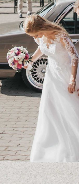 Suknia biała ślubna koronkowa z koronką S XS 34 36