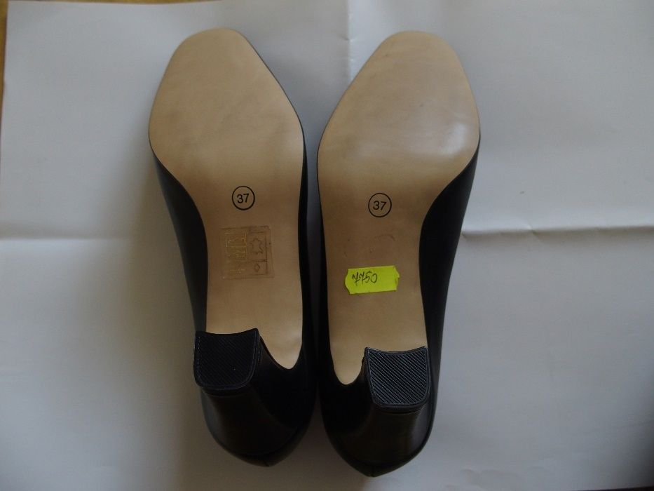 Buty skórzane, damskie, czarne na wysokim obcasie 7,3 mm, 37
