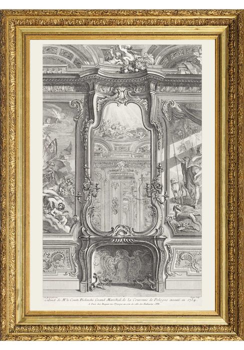 XVIII wieczny miedzioryt z ornamentyką i designem, wymiar 69cm x 99cm