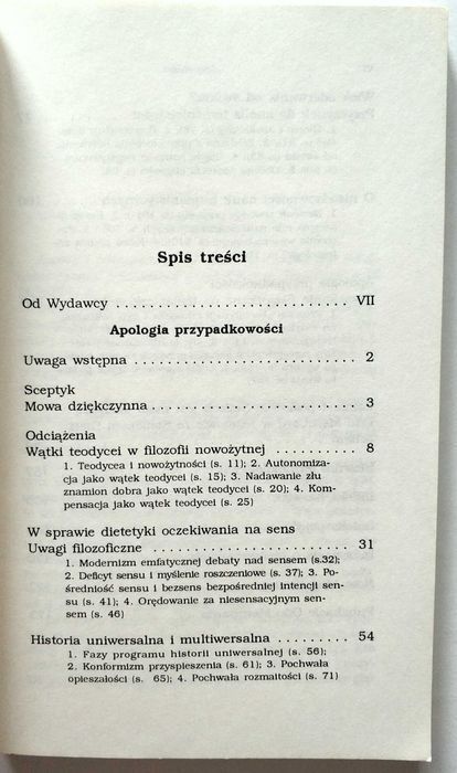 APOLOGIA PRZYPADKOWOŚCI, Odo Marquard, pierwsze wydanie, UNIKAT!