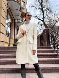 Пальто Zara ( Зара ), оригинал, цвет - молочный, шерсть, хлопок.