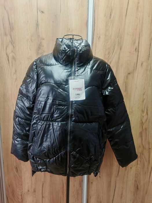 Czarna pikowana kurtka oversize XL z połyskiem – nowa z metką!