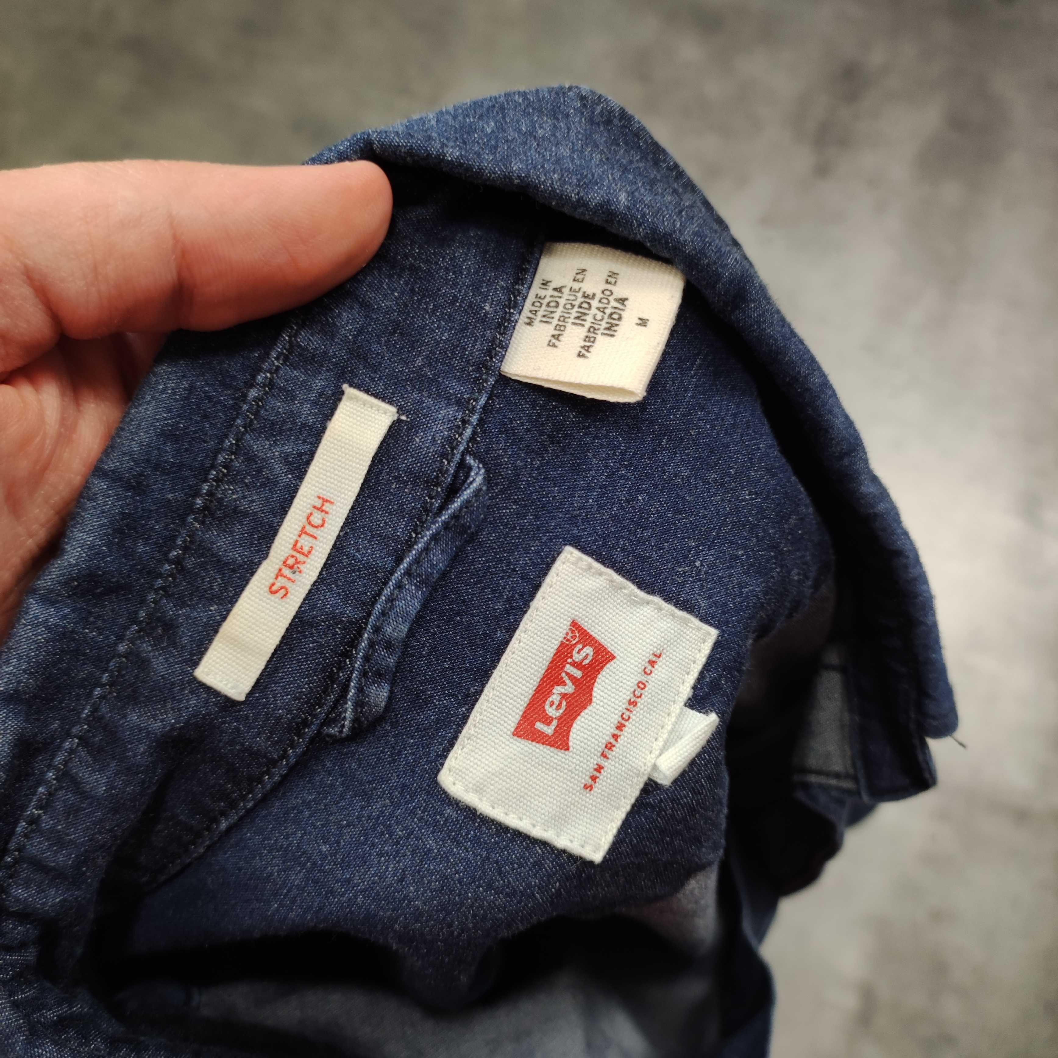 MĘSKA Elegancka Koszula Levis Efekt Jeansu Gładka Logo Klasyczna