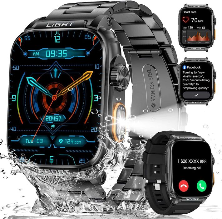 Smartwatch sportowy Lige FV3 latarka LED Sport Mierniki 1,91" 2 paski