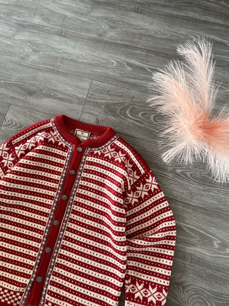 Bardzo Rzadki Luxury Sweter Dale of Norway Knit 100% Wełna Kardigan