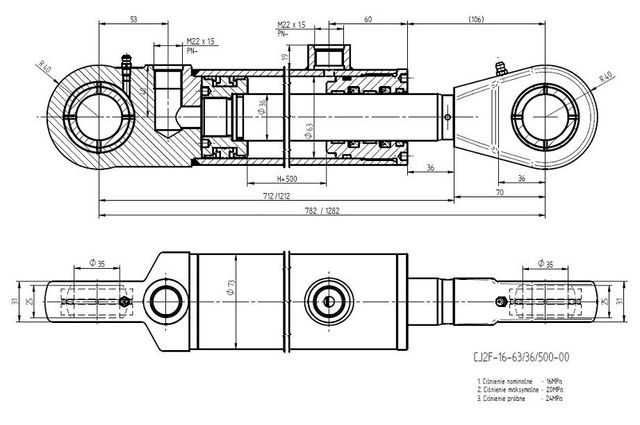 Siłownik hydrauliczny wysuw 500 mm-TUR, chwytak , krokodyl itp - VAT23