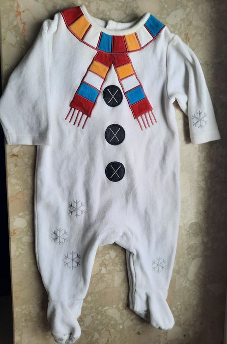 Pajacyk welurowy świąteczny bałwanek Mothercare 3-6 mcy