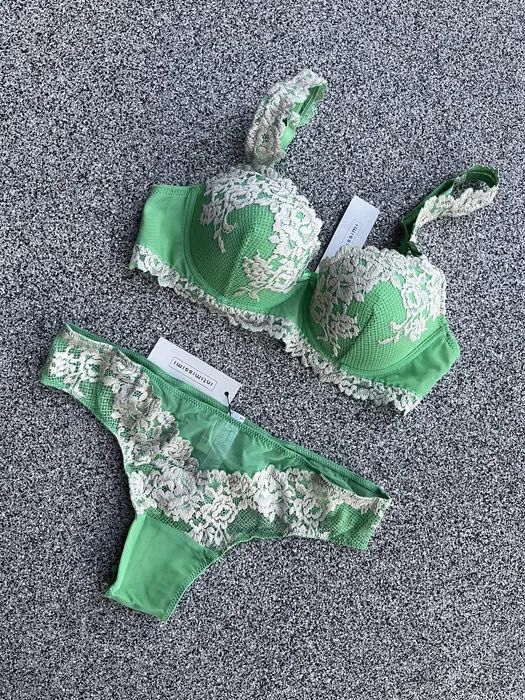Intimissimi nowy zielony komplet biustonosz 75B majtki brazyliany M