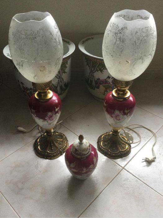 Candeeiros Bronze e Porcelana Artibus Pintados à mão Aveiro 56 cm