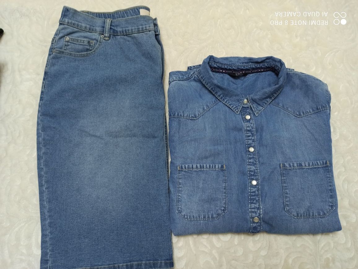 сорочка джинс + спідниця (юбка)нове, розм.56