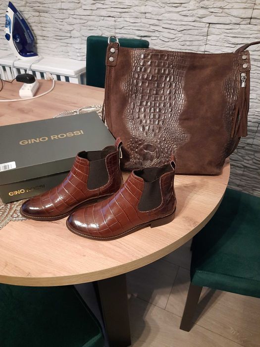 skórzane  botki oraz  torebka