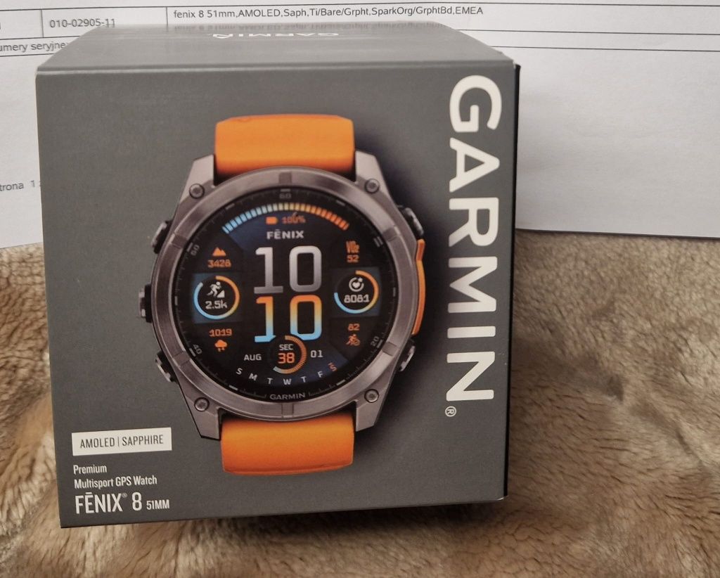 Garmin Fenix 8 51mm amoled sapphire pomarańczowy