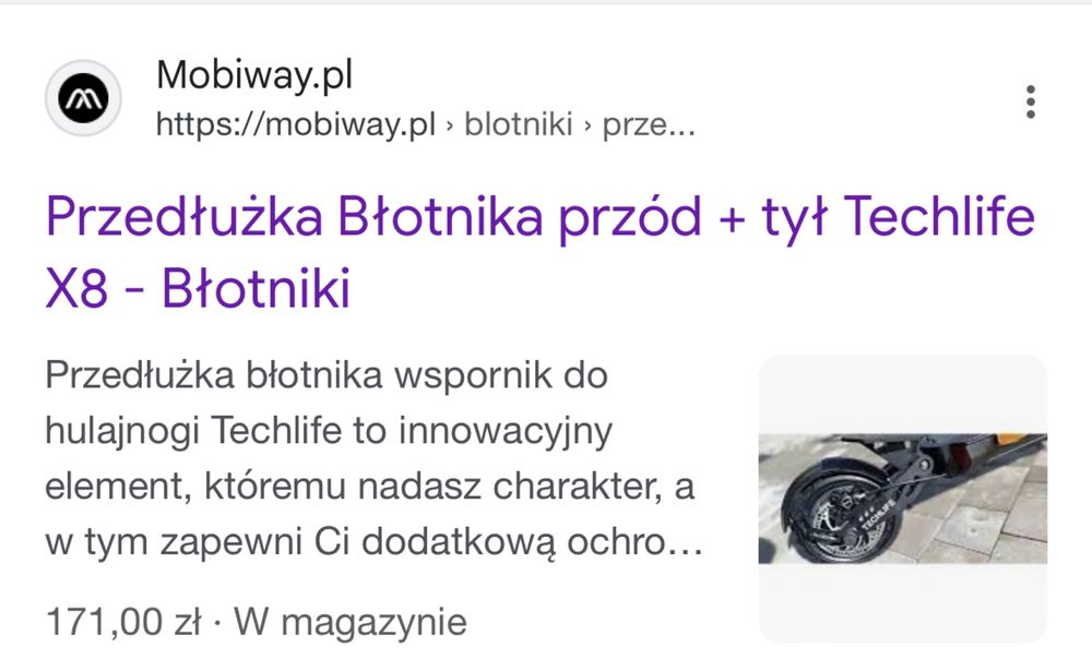 Przedłużenie błotnika przód i tył Techlife X8 Motus pro 10 przedłużka