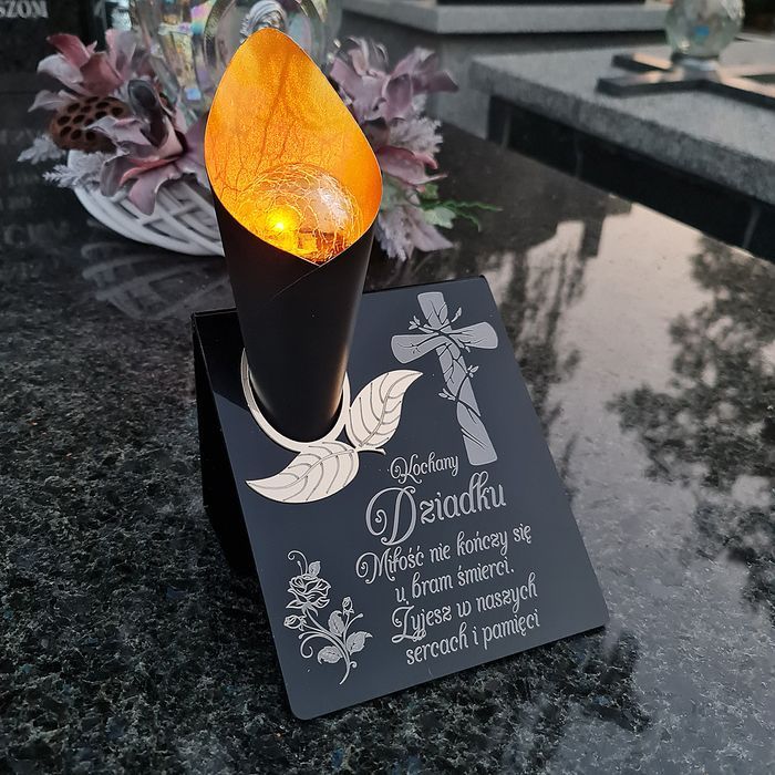 Solarny znicz LED STATUETKA na cmentarz grób duża wieczna lampka