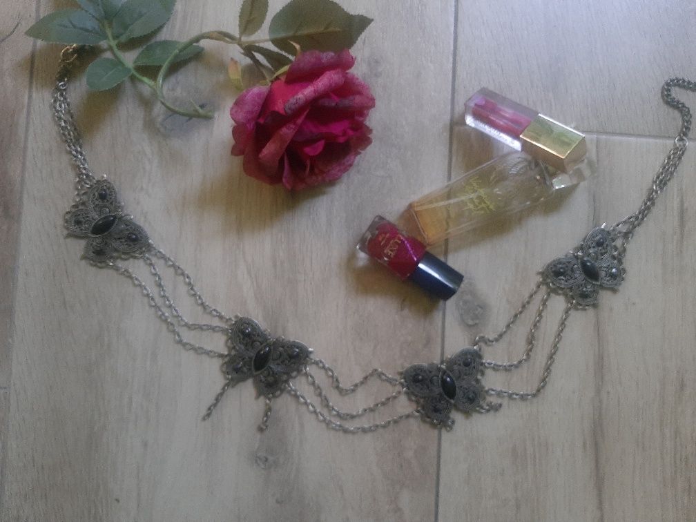 Pasek real vintage,'90, ażurowe, srebrne motyle na łańcuszku, idealne