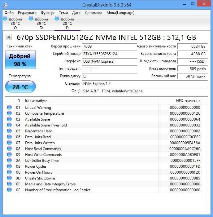 SSD 670p intel 512gb m.2 pcie nvme ssdpeknu512gb накопичувач диск