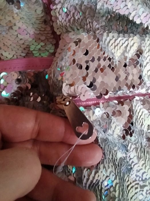 Mochila unicórnio lantejoulas prata e rosa