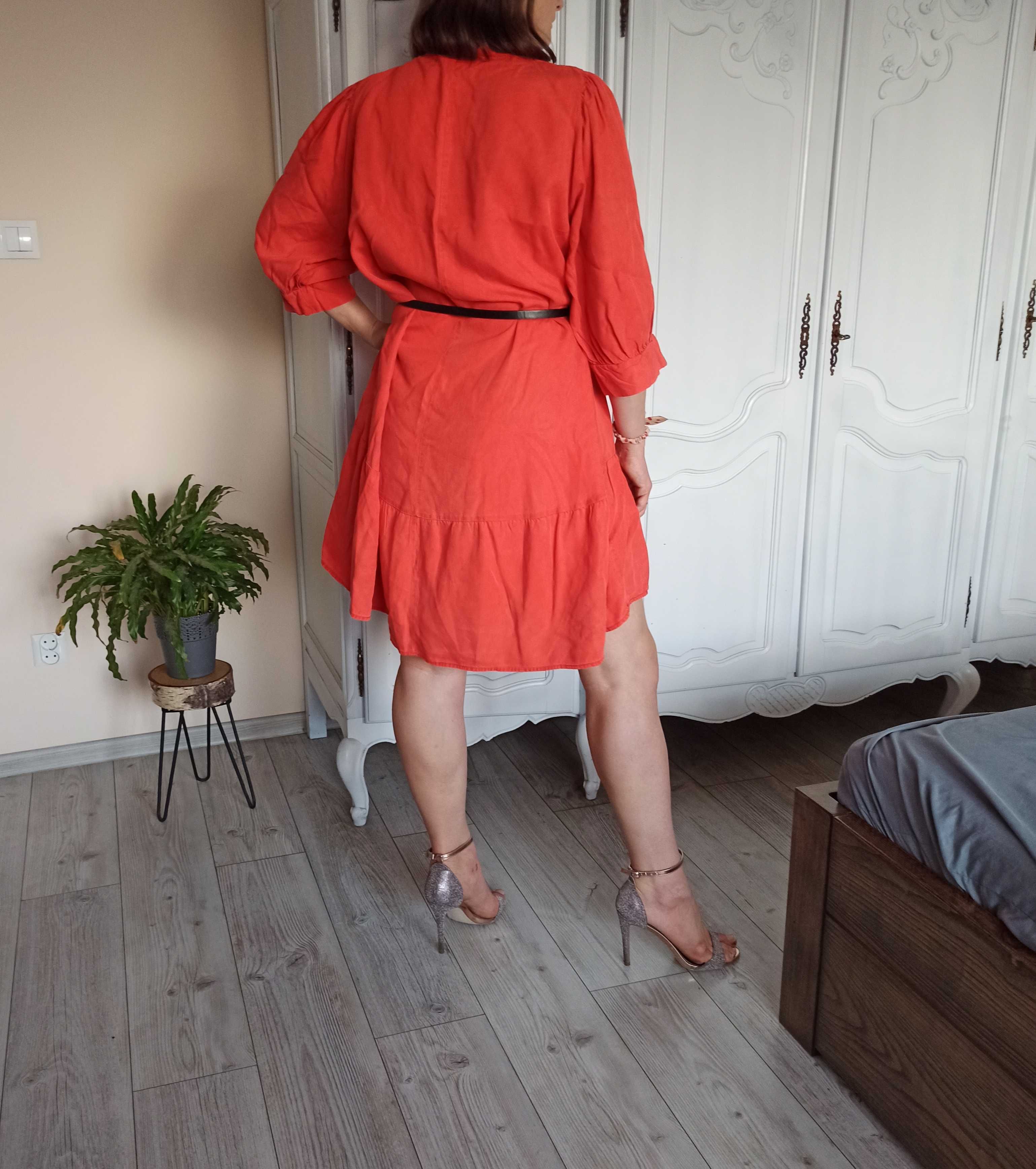 Czerwona asymetryczna sukienka, oversize, plus size, rozmiar 38-54