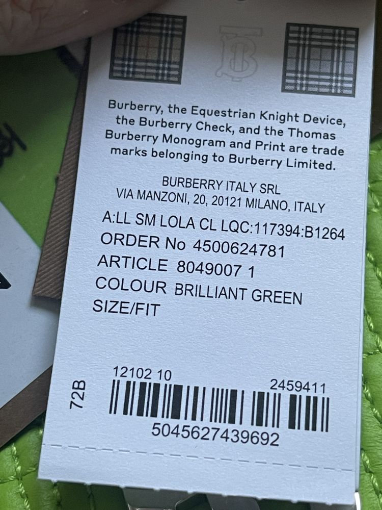 Burberry torebka lola brilliant green nowa