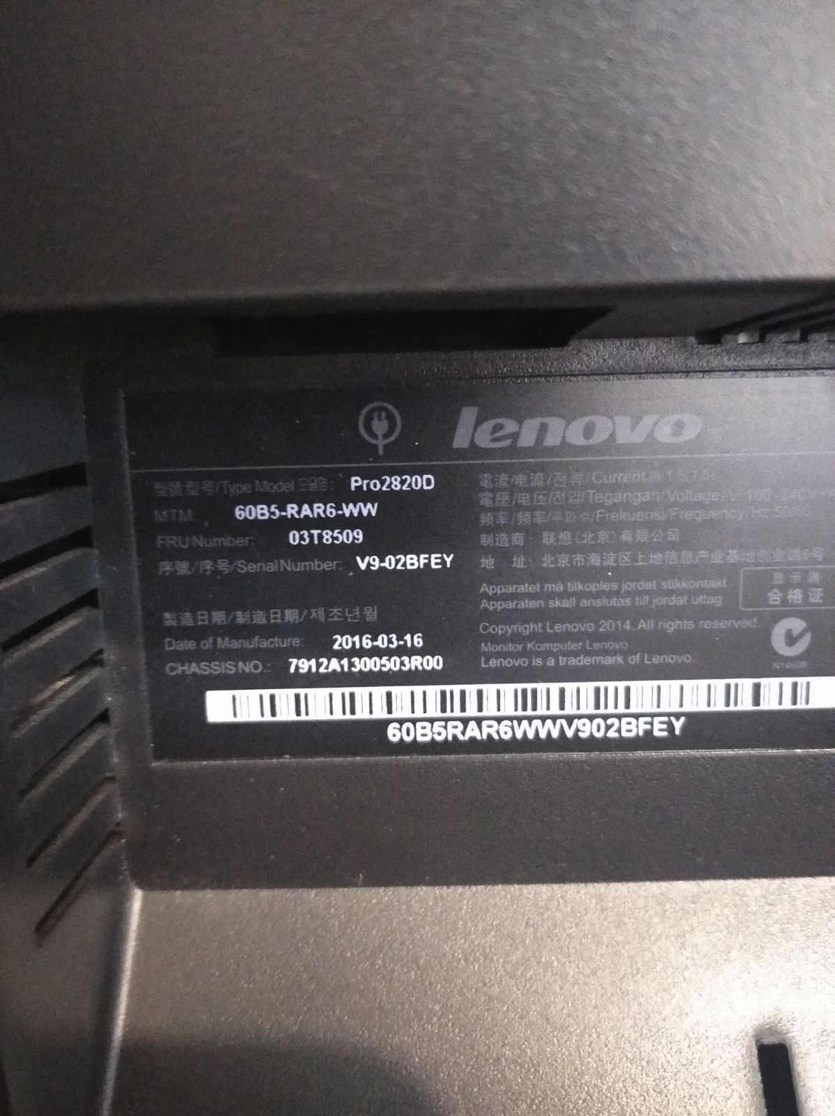 Монітор Lenovo ThinkVision Pro2820 Діагональ 28-ка  1920*1080