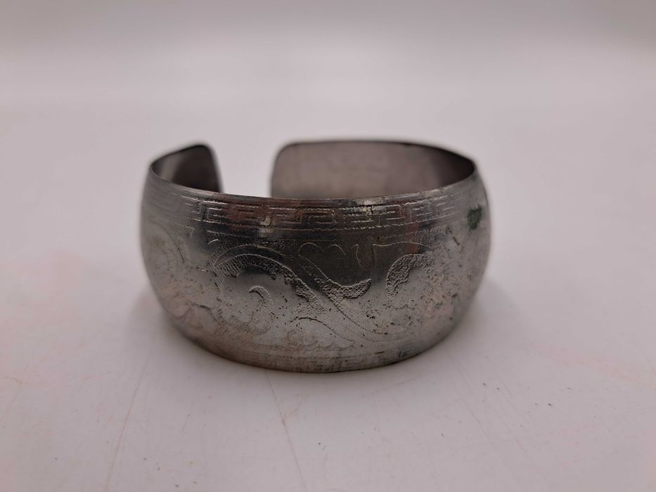 Bransoletka bangla srebrna metalowa meander grawer jak Ryszard Stroińs