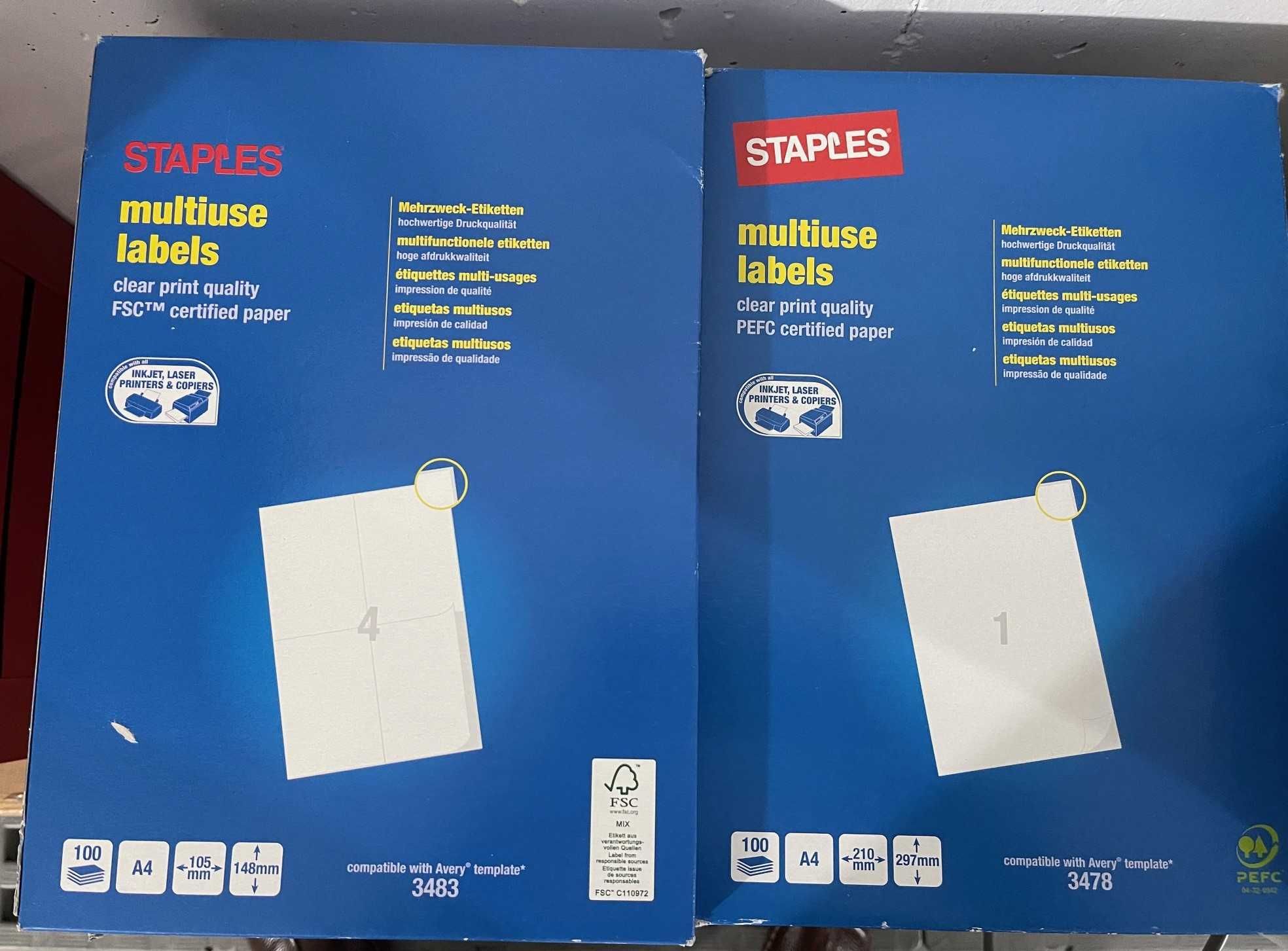 Etiquetas STAPLES (105mmX148mm e 210mmX297