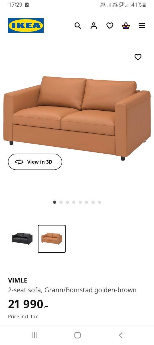 Nowa 1/2 ceny SKÓRA w Polsce niedostępna sofa 2 os. VIMLE z Ikea